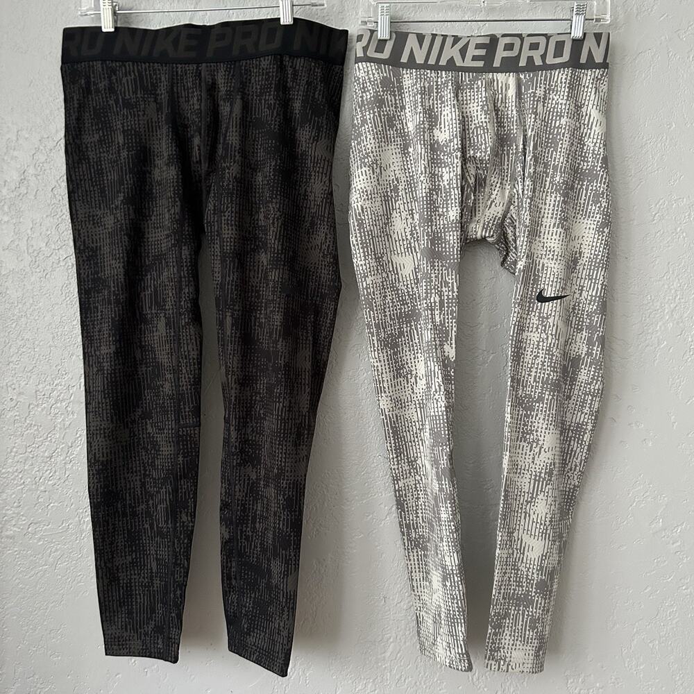 Nike Pro Tights Mens 2XL Gray Black Hyperwarm Compression Base Layer Training